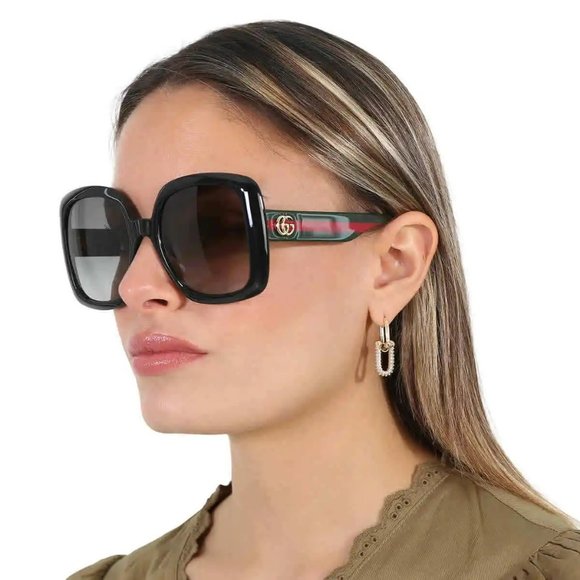 Gucci Woman Sunglasses Black Green Grey Gradient Oversized GG0713S 006 NEW - Picture 1 of 7